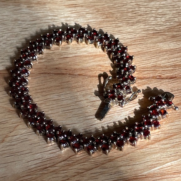 Garnet Ring & Bracelet Set - Vintage 1990's - Sterling Silver Washed Gold Sz 8 - Picture 8 of 12